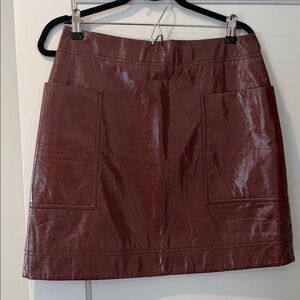 Anthropologie Maeve Glossy Wet look burgundy faux leather Mini Skirt